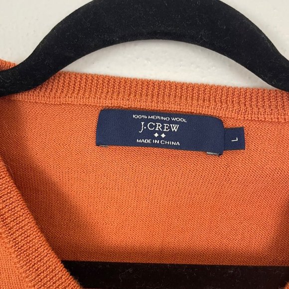 J. Crew Factory Men's L 100% Merino Wool Burnt Orange V Neck Sweater Fall - Picture 3 of 9